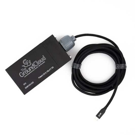 GroundCloud power cable and connector on a white background